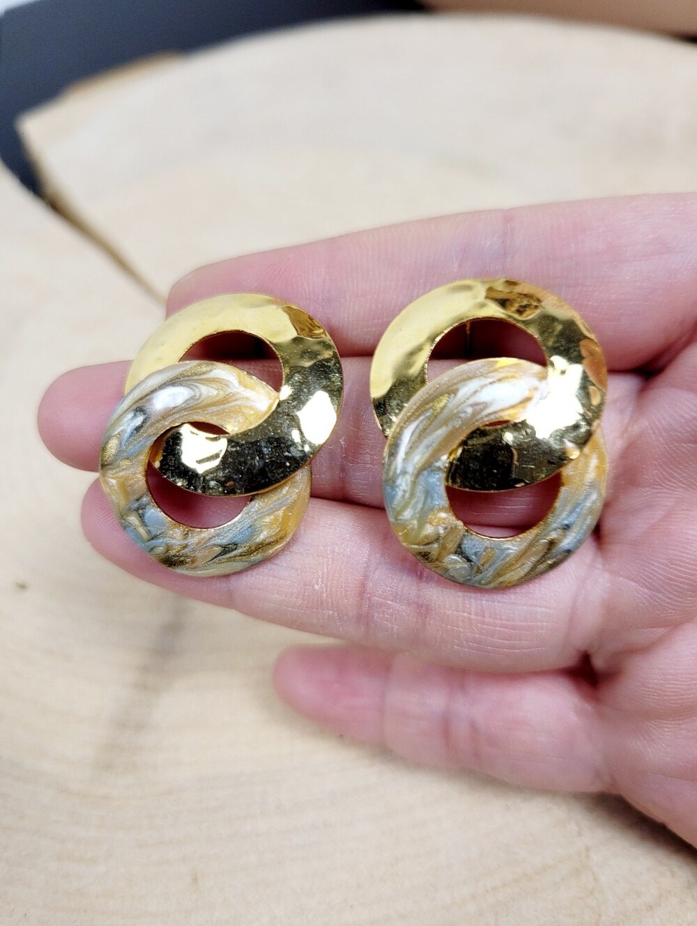 Brand New Gold Tone Double Loop Stud Earrings